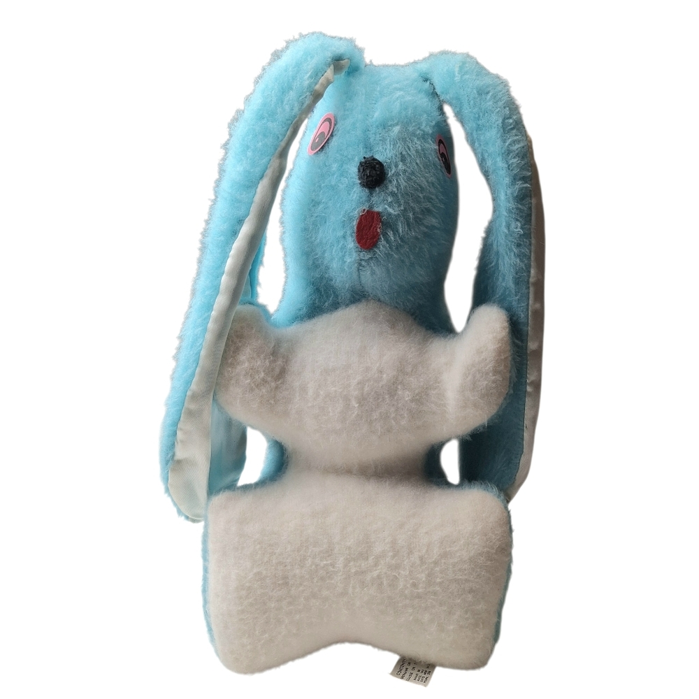 Vintage 60s Genie Toy Plush Bunny Rabbit Stuffed Animal Doll 15" Blue
